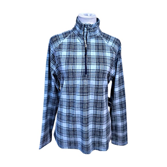 Eddie Bauer Quest Fleece 1/4 Zip Top Size Large Women’s Blue Plaid - Picture 1 of 7
